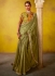 Olive green glass tissue sequins embroidered wedding saree with blouse 2153